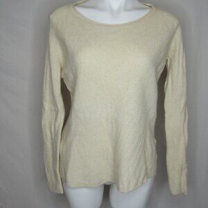 Saks Fifth Avenue Cream White Ribbed 100% Cashmere Sweater Women's M Medium